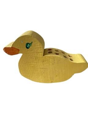 Vintage Painted  Wooden Duck Crayon Holder Primitive